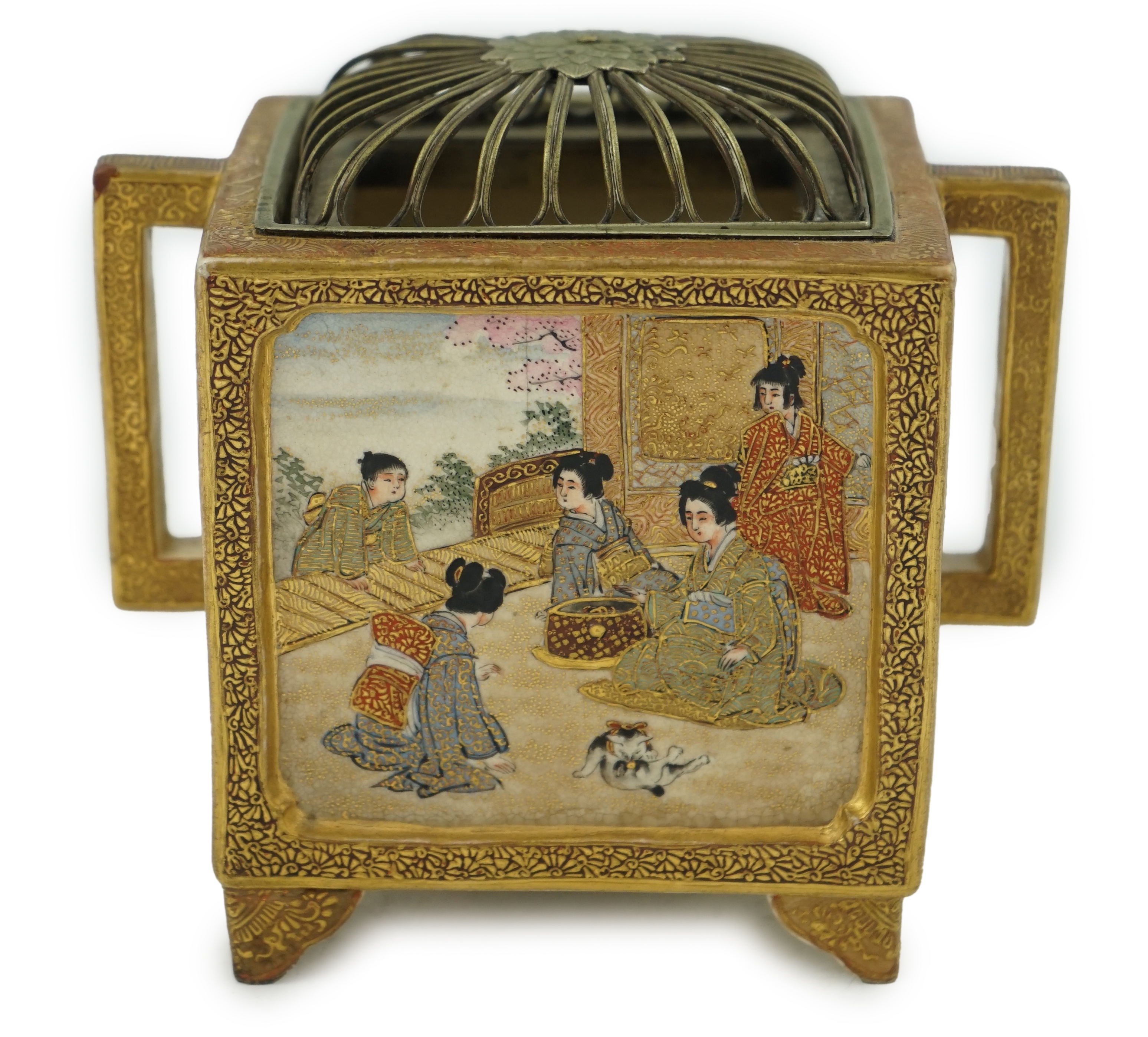 A Japanese Satsuma square koro, Meiji period